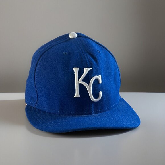 New Era 59Fifty KC Kansas City Royals Fitted Baseball Hat Size 7 3/8 Blue Black - Picture 2 of 6